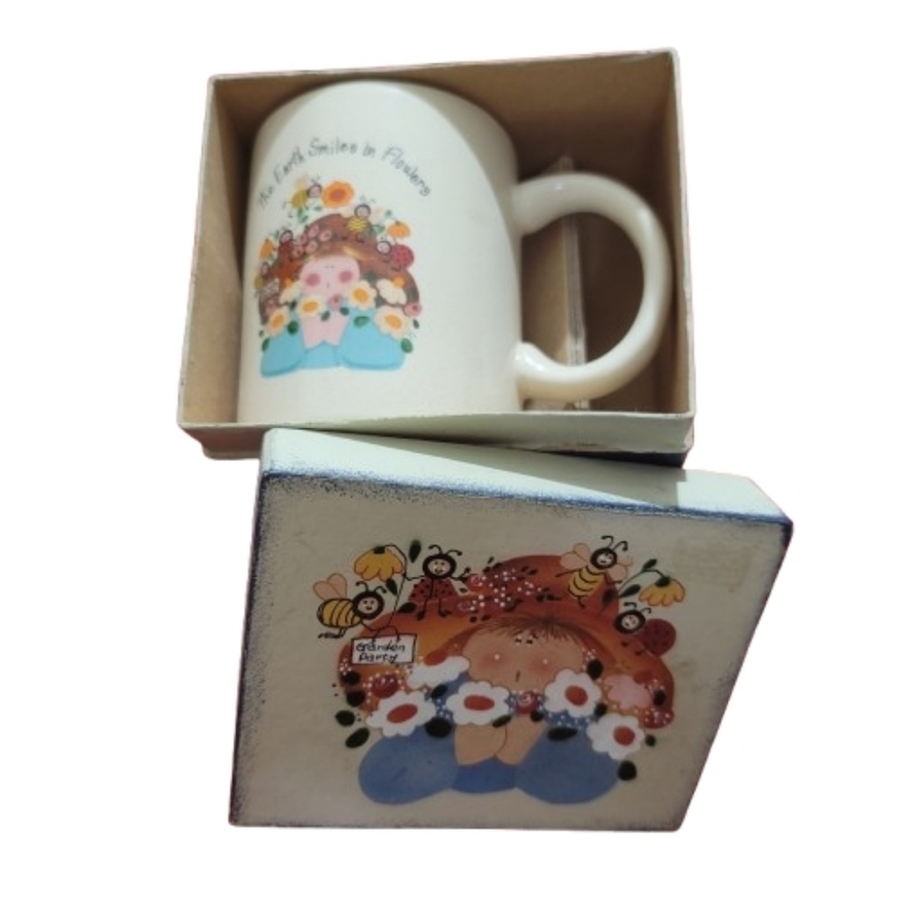 Floral and Girl Mug "The Earth Smiles In Flowers" Gift Vintage